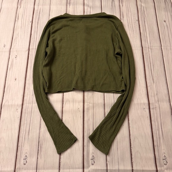 Reformation Jeans Ribbed Cardigan Women's Size L‎ Green Button Front Cropped Top - Picture 6 of 6